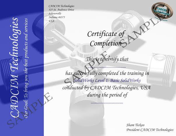 Certificate of completion from CADCIM Technologies